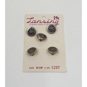 Lansing Buttons Set of 5 Silver Shank Crest 8598 5/8" Size 24